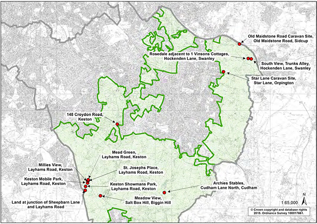 Location of sites, allocated as Traveller Sites only, inset within the Green Belt