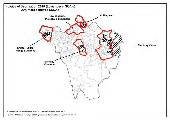 Map illustrating the five Bromley Renewal Areas