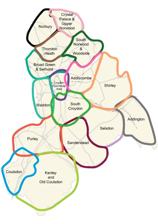 Map of the 16 Places of Croydon