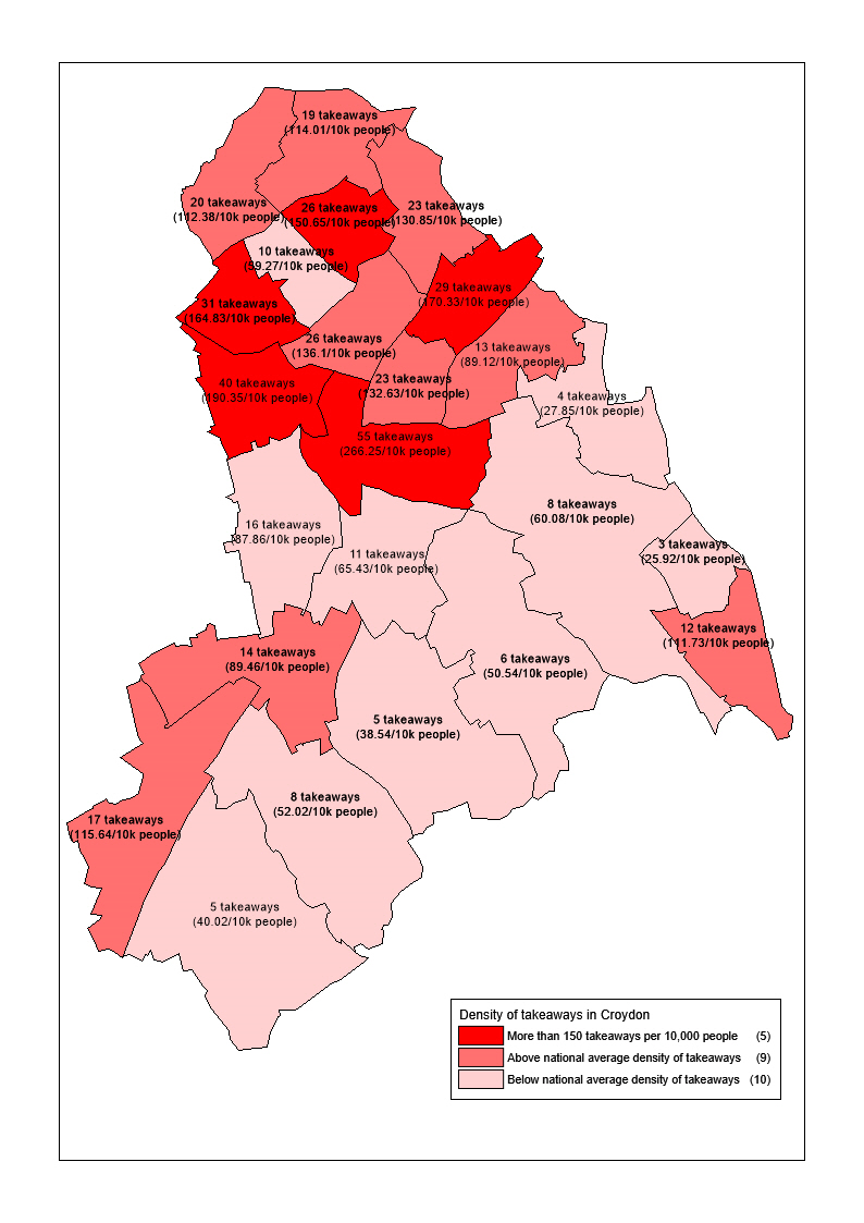 Density of takeaways in Croydon in 2016