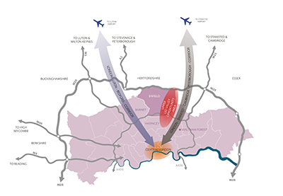 Figure 4.1 Enfield Borough in metropolitan and regional contexts