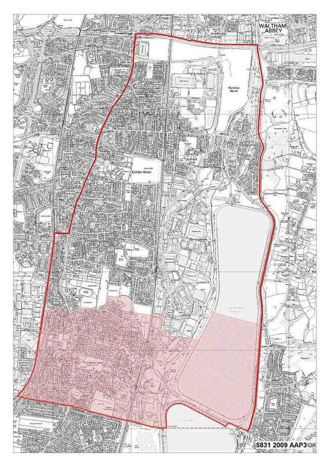 Map 9.4 Area covered by the North East Enfield Area Action Plan, including the Ponders End Place Shaping Priority Area