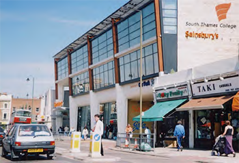 This well-established mixed-use building in Tooting combines a food