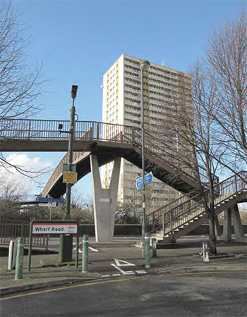 The bridge at Ponders End Station provides a link towards the