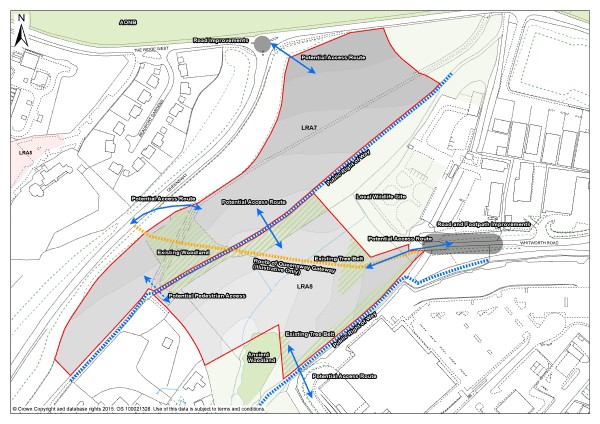 Figure 94: Design Brief for sites at Land at the junction of The Ridge West and Queensway (LRA7) and Land in Whitworth Road, The Ridge West (LRA8) showing the Queensway Gateway Road as currently being proposed