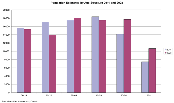 Population estimates by age structure 2011 and 2028