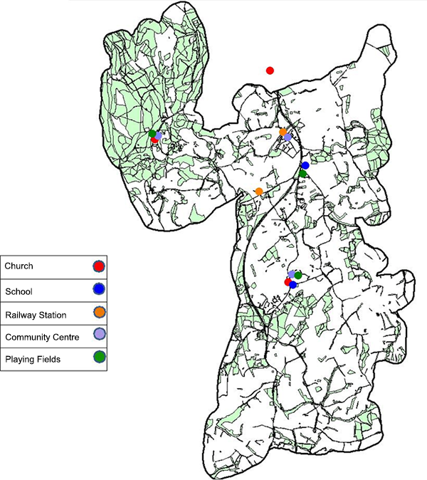 Figure 1 ‐ Plan showing key places in the Parish of Capel