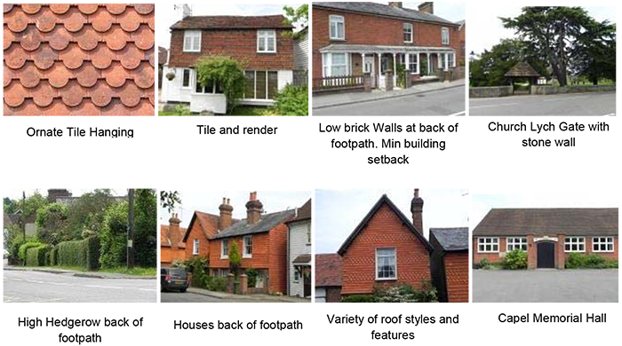 Features which create a village street scene