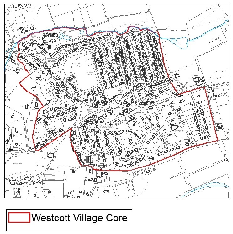 Westcott Village Core, outside which is Metropolitan Green Belt