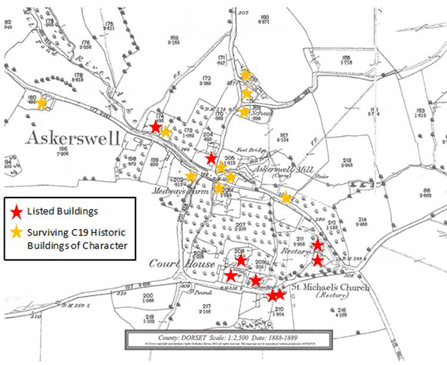 historic map with interesting historic buildings shown