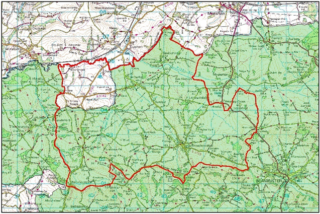 Map 2.	Extent of the Dorset Area of Outstanding Natural Beauty