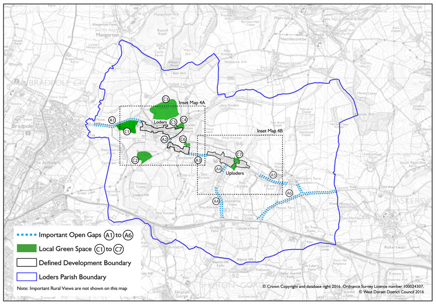 Important Gaps, Rural Views and Local Green Spaces (Inset Map 4A and Inset Map 4B can be found at end of this document)