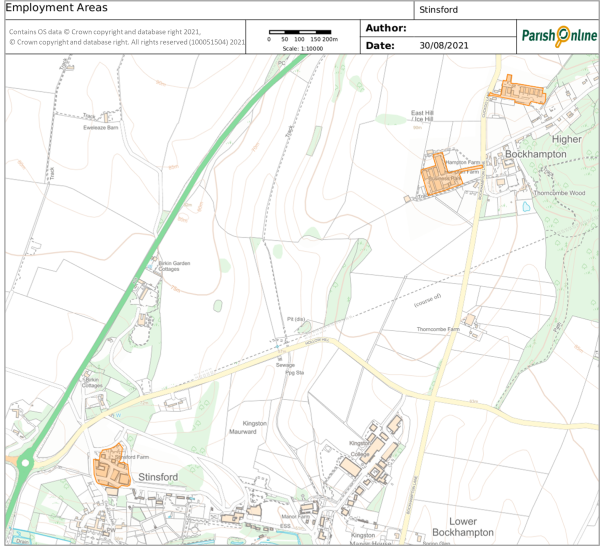 Maps showing the developed area of the business parks in Stinsford Parish