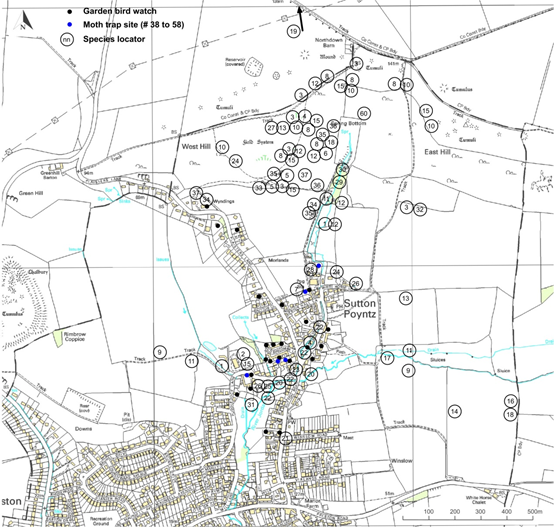 MAP 14 - List of Priority Biodiversity Species within the Sutton Poyntz Neighbourhood Plan Area.